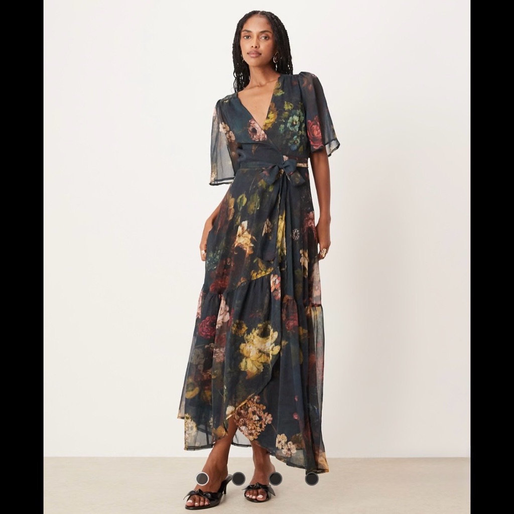 Hope & Ivy | Nwt ‘The Abby’ Floral Moody Maxi Wrap Dress In Dark Blue-Green (4)
